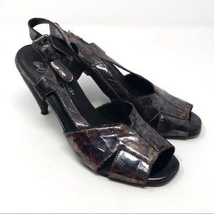 Donald J Pliner Open Toe Strappy Slingback Alligator Print Heels Women S…